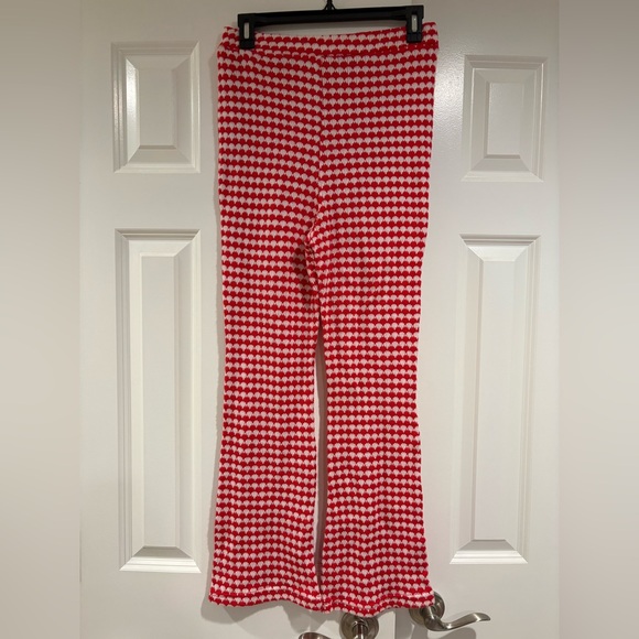 NWOT Zara Red Flare Pants Crochet Knit Size L Festival Boho Style - Picture 4 of 5